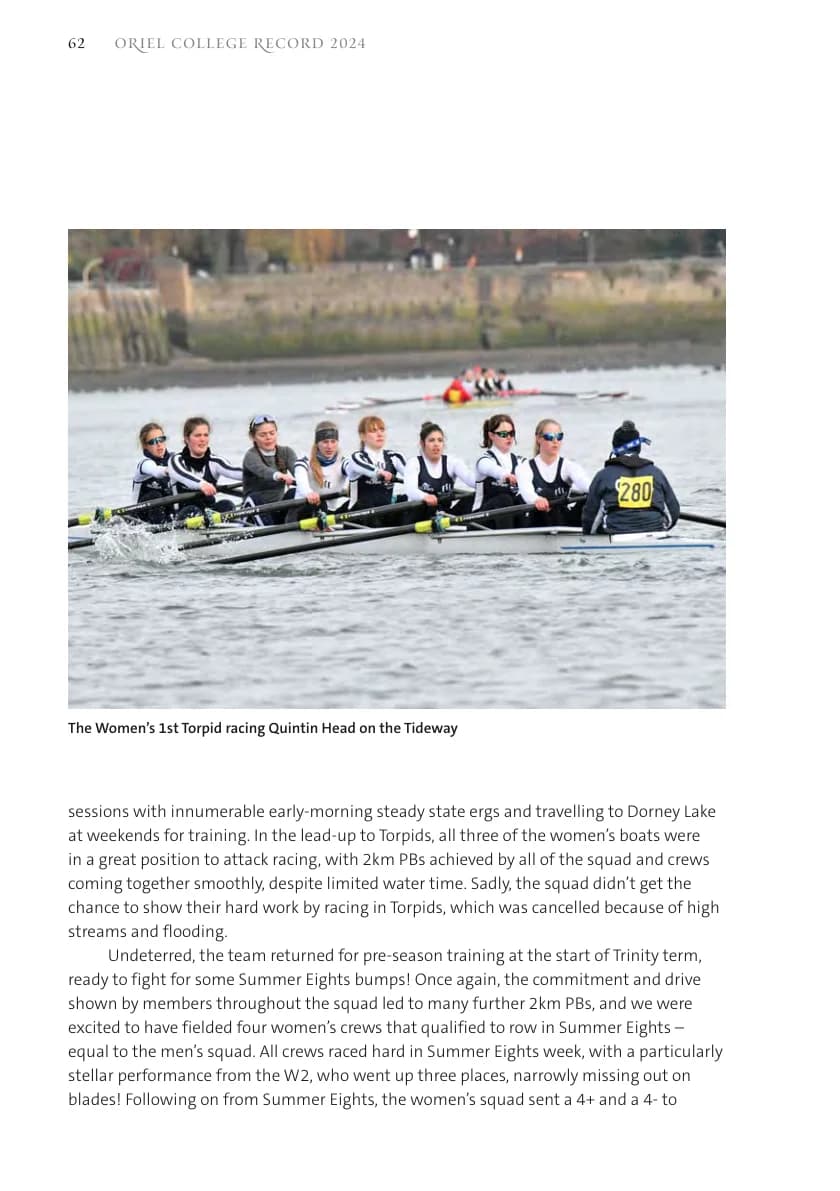 Women's Rowing report (Oriel Record 2024, p.64)