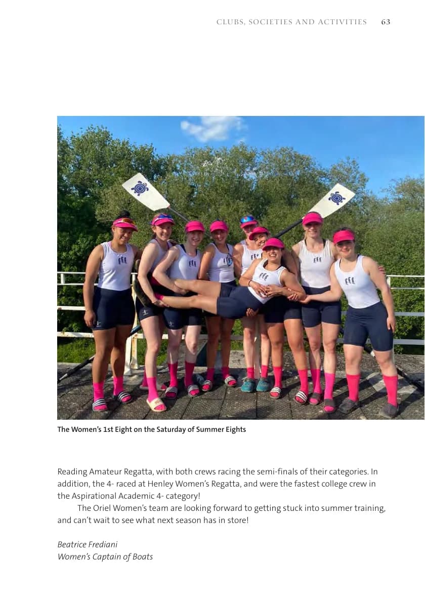 Women's Rowing report continued (Oriel Record 2024, p.65)