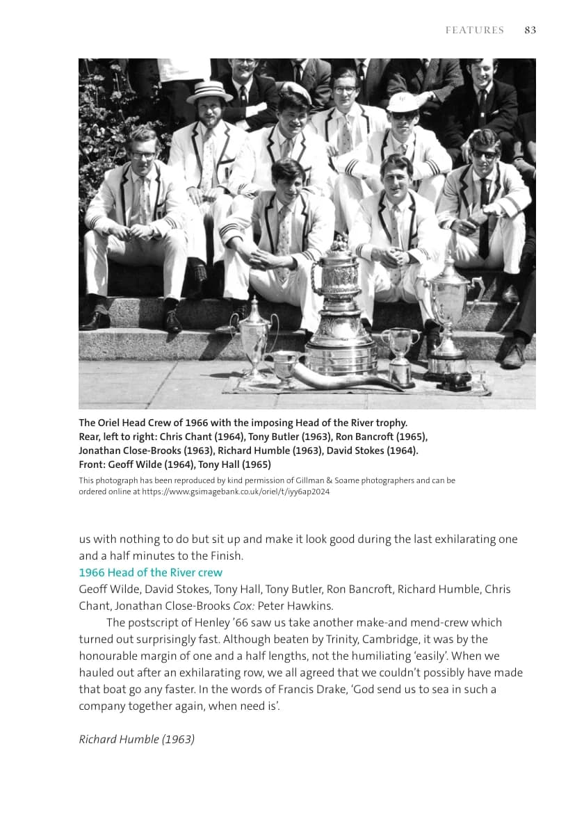 The Head Crew of 1966 with trophy (Oriel Record 2024, p.85)